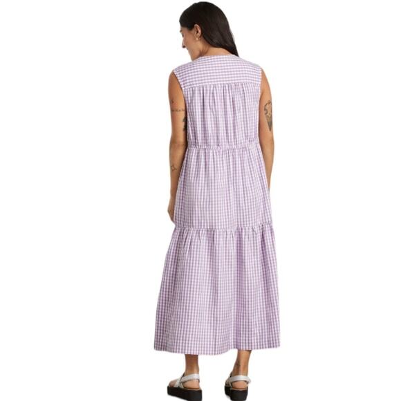 EVERLANE The Tiered Sleeveless Button Down Midi Dress Orchid Gingham-Size XXS - Picture 4 of 10